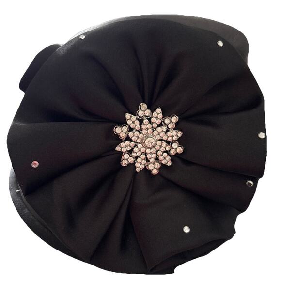 Designer Black Satin & Rhinestone Hat Mr. Hi\'s Classic Collection 22 1/4\